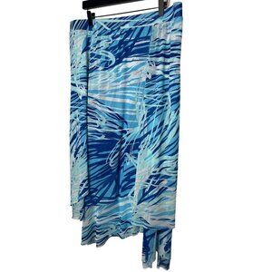 Chico’s Blue White Abstract High Low Mesh Midi Skirt Size XL 3 Work Style
